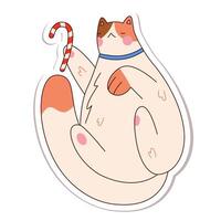 süß Karikatur Fett schläfrig Katze mit Weihnachten Süßigkeiten vektor