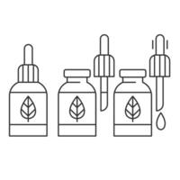 Tropfer Flasche mit Serum oder Öl, linear Symbole Satz. geschlossen, geöffnet Phiole mit tropfen, Kräuter- Flüssigkeit package.makeup und Kosmetologie Konzept.bearbeitbar Schlaganfall. Vektor Illustration eps 10