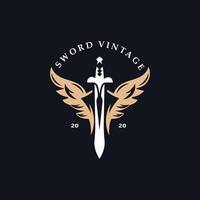 Schwert Jahrgang Logo Design. Illustration Schwert Element, können Sein benutzt wie Logo, Symbol, Vorlage Mantel von Waffen Konzept vektor