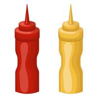 en uppsättning av såser, ketchup och senap. vektor illustration på en vit bakgrund.