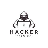 kreativ Hacker mit Laptop und Computer Symbol Logo Vorlage Design Vektor Illustration