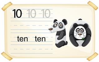 Nummer zehn Panda-Arbeitsblatt vektor