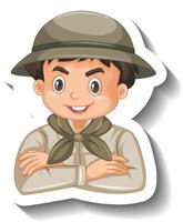 Junge trägt Safari-Outfit-Cartoon-Charakter-Aufkleber vektor