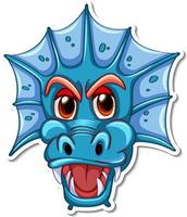 Gesicht des blauen Drachen-Cartoon-Charakter-Aufklebers vektor