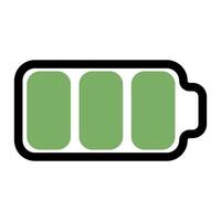 grej batteri fullt laddad, tre grön barer batteri avgift skala vektor