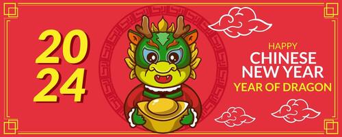 röd baner Lycklig kinesisk ny år 2024 år av drake vektor illustration bakgrund affisch