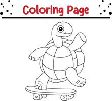 süß Schildkröte Reiten Skateboard Färbung Seite zum Kinder vektor