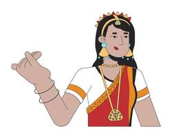 weiblich bharatanatyam Tänzer 2d linear Karikatur Charakter. ethnisch tragen indisch Frau isoliert Linie Vektor Person Weiß Hintergrund. Hindu Festival von Beleuchtung Deepawali Farbe eben Stelle Illustration