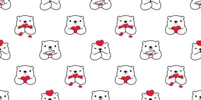 Björn sömlös mönster hjärta valentine vektor polär Björn teddy tecknad serie scarf isolerat upprepa tapet bricka bakgrund illustration klotter vit design