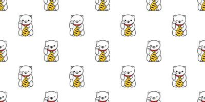 Katze nahtlos Muster glücklich Katze Japan Maneki neko Vektor Kätzchen Kattun Schal isoliert wiederholen Hintergrund Fliese Hintergrund Karikatur Gekritzel Illustration Weiß Design