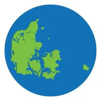 Karte von Dänemark. dänisch Karte im Grün Farbe im Globus Design mit Blau Kreis Farbe. vektor