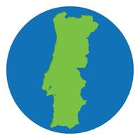 portugal Karta. Karta av portugal i grön Färg i klot design med blå cirkel Färg. vektor