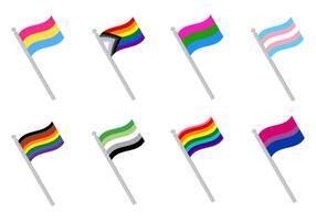 HBTQ stolthet flagga uppsättning. stolthet gemenskap flagga på flaggstång. vektor