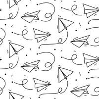 sömlös mönster med vektor papper flygplan. de resa, de symbol av de rutt. vektor illustration av en bakgrund med en ritad för hand papper flygplan. kontur. en ritad för hand flygplan. en svart linjär