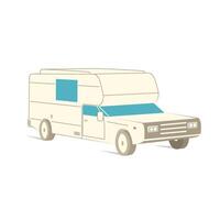 retro Erholung Fahrzeug Wohnmobil, Camping Wohnmobil, Anhänger oder Familie Wohnwagen. 3d isometrisch Karikatur Symbol isoliert auf Weiß. zum Sommer- Wohnmobil Familie Reise Konzept. Vektor. vektor