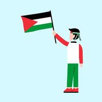 ein Mann halten Palästina Flagge vektor