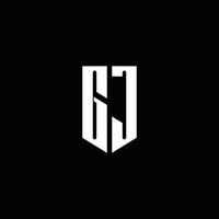 gj-Logo-Monogramm mit Emblem-Stil auf schwarzem Hintergrund isoliert vektor