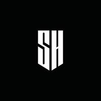 sh logo monogram med emblem stil isolerad på svart bakgrund vektor