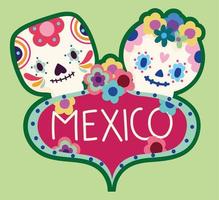 mexico day of the dead kultur sockerskallar blommor etikettdesign vektor