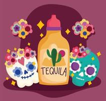 Mexiko Tag der Toten Schädel Tequila Blumen Dekoration Kultur traditionell vektor
