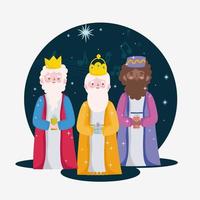 Happy Epiphany, weise Männer mit Geschenkbox zur Geburt von Jesuskind vektor