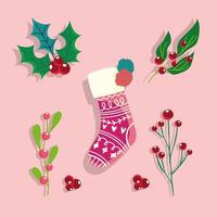 Frohes neues Jahr Socke Holly Berry Weihnachtsfeier und Dekoration vektor