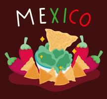 mexico kultur traditionell guacamole nachos chili peppar design vektor
