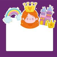 prinsessan saga slott regnbåge krona tecknad kort mall vektor