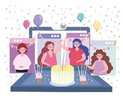 virtuell fest födelsedagsmöte vänner tillsammans i karantän vektor