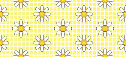 daisy blomma mönster. skön vit blomma bakgrund. blommig blomma daisy. vår vit blomma design vektor. tusenskönas på en gul bakgrund. vektor design för tyg, slå in papper, skriva ut kort.