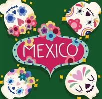 Mexiko Tag der Toten Zuckerschädel Blumen Blumenschmuck und Feierkultur vektor