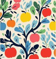 bunt Muster mit Äpfel und Reben, subtil Verspieltheit, einfach, bunt Illustrationen, kubisi Kunst, Blinzeln Sie und Sie verpassen es Detail, norwegisch Natur, verspielt und wunderlich Bilder vektor