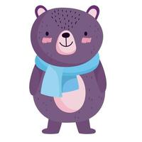god jul, lilla björn med halsduk firande ikon isolering vektor