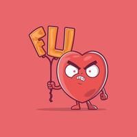 Herz Charakter halten zwei Ballon Briefe Vektor Illustration. Liebe, hassen, komisch Design Konzept.
