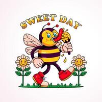 schweden Tag, ein retro Karikatur von ein Biene Essen Honig, perfekt zum Maskottchen, T-Shirts, Aufkleber und Plakate vektor