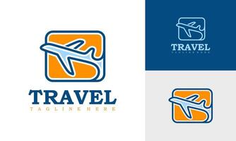 Agentur Reise Geschäft Logo Designs Konzept Vorlage. Flugzeug Reise Logo Transport Logistik Lieferung. vektor