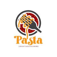Spaghetti Pasta Nudel Logo Illustration. Pasta Logo Symbol mit ein Kombination von Nudeln oder Pasta, Gabel vektor