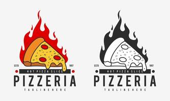 heiß Pizzeria Restaurant Jahrgang Logo Design. Pizza Scheibe Symbol zum Essen trinken und Restaurant. vektor