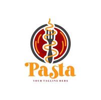 Spaghetti Pasta Nudel Logo Illustration. Pasta Logo Symbol mit ein Kombination von Nudeln oder Pasta, Gabel vektor