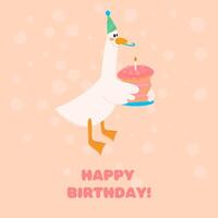 söt gås innehav en födelsedag kaka med en ljus.glad födelsedag. Begagnade för hälsning kort, och affisch design. vektor