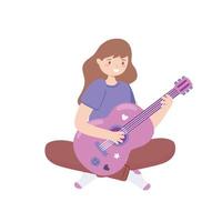 flicka som spelar en rosa gitarr vektor