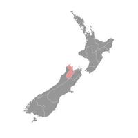 Tasman Region Karte, administrative Aufteilung von Neu Neuseeland. Vektor Illustration.