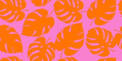Monstera Blatt nahtlos Muster, Hand gezeichnet tropisch botanisch, Frühling und Sommer- Zeit, eben Stil, natürlich Ornamente zum Textil, Stoff, Hintergrund, Hintergrund. Vektor Illustration.