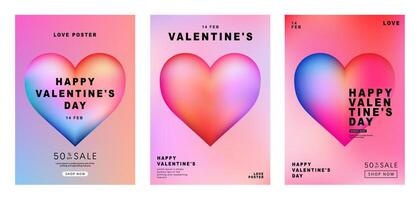 uppsättning av modern design mallar för valentines dag, kärlek kort, baner, affisch, omslag, inbjudan. trendig minimalistisk estetisk med gradienter och typografi, y2k bakgrunder. vektor illustration.