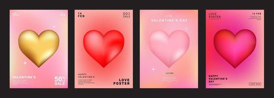 einstellen von modern Design Vorlagen zum Valentinsgrüße Tag, Liebe Karte, Banner, Poster, Abdeckung, Einladung. modisch minimalistisch ästhetisch mit Farbverläufe und Typografie, y2k Hintergründe. Vektor Illustration.