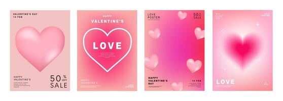 einstellen von modern Design Vorlagen zum Valentinsgrüße Tag, Liebe Karte, Banner, Poster, Abdeckung, Einladung. modisch minimalistisch ästhetisch mit Farbverläufe und Typografie, y2k Hintergründe. Vektor Illustration.