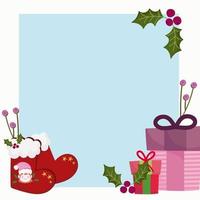 Frohe Weihnachten, Socken Geschenkboxen Grußkartendesign vektor