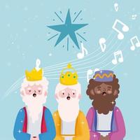 frohe epiphanie, drei weise könige singen weihnachtslieder vektor