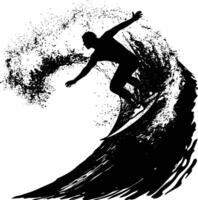 ai genererad silhuett surfa på de Vinka på de strand svart Färg endast vektor