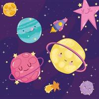 Weltraum Sternschnuppe Planeten Raumschiff erkunden Abenteuer niedlichen Cartoon vektor